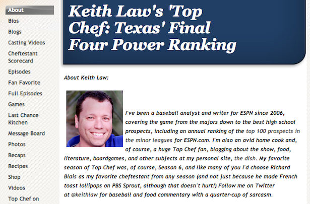 Photo of ESPN baseball analyst Keith Law doubles as Bravo’s Top Chef ‘scout’