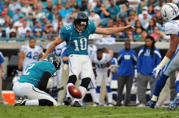 Kicker Josh Scobee #10 of the Jacksonville Jaguars converts a field goal against the Indianapolis Colts January 1, 2012 at EverBank Field in Jacksonville, Florida. Scobee converted four field goals in the game. (Photo by Al Messerschmidt/Getty Images)