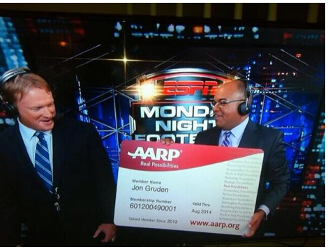 Photo of AARP’s newest member, MNF analyst Jon Gruden, is far from retired but officially owns the card