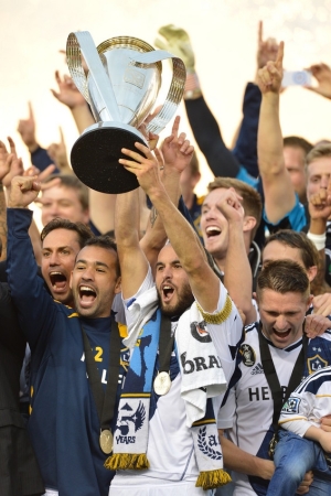 Landon Donovan celebrated winning the 2012 MLS Cup with his LA Galaxy teammates. (Scott Clarke/ESPN Images)