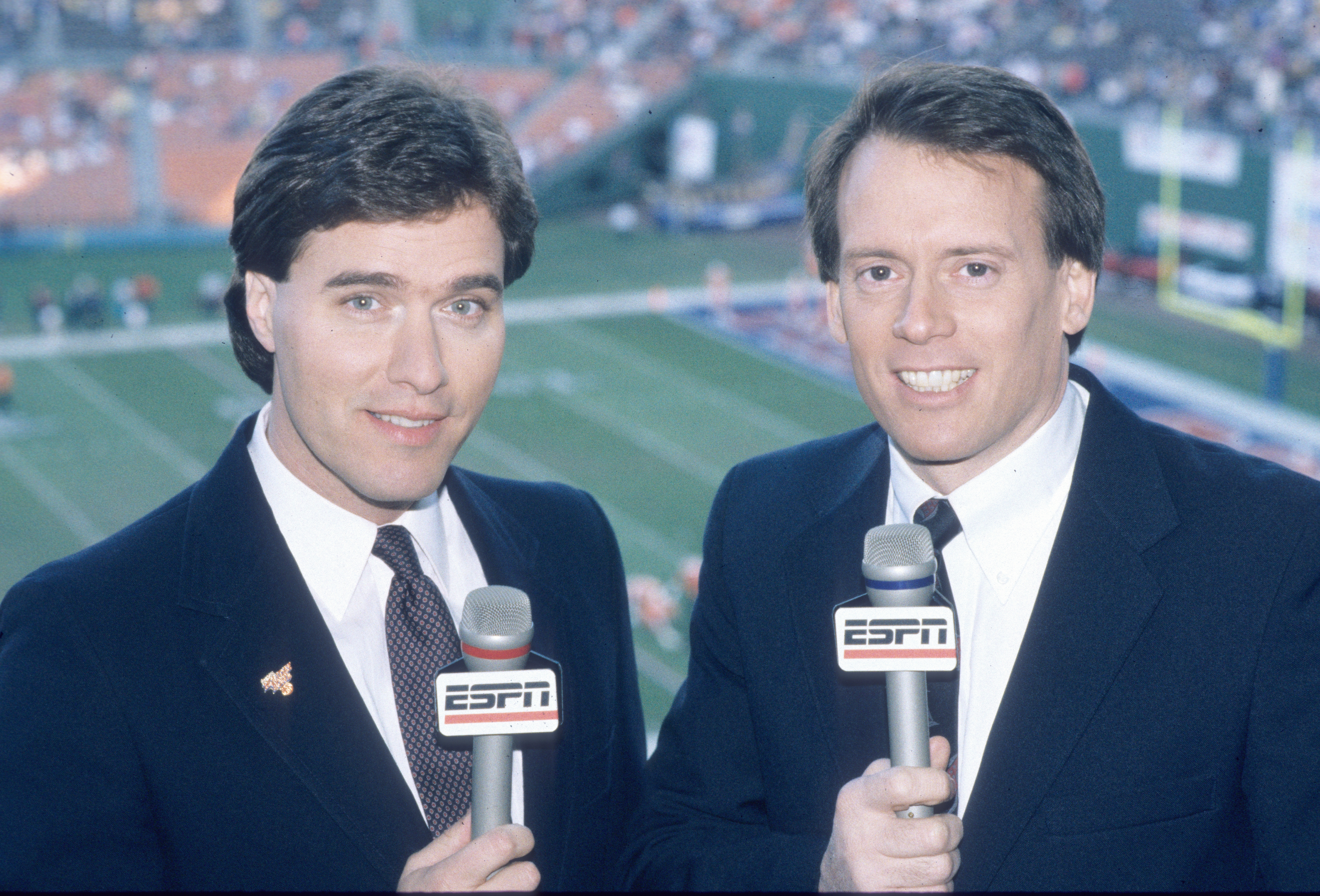 Bob Carpenter (left) and Kevin Kiley are shown commentating from the 1988 Holiday Bowl. (Kirk Schlea)