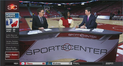 Melvin Gordon on-set with Buccigross and Connors.