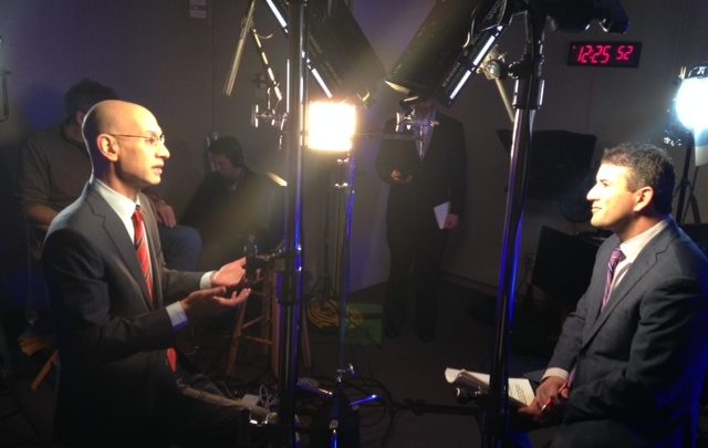 Photo of ESPN’s Andy Katz interviews NBA commissioner Adam Silver