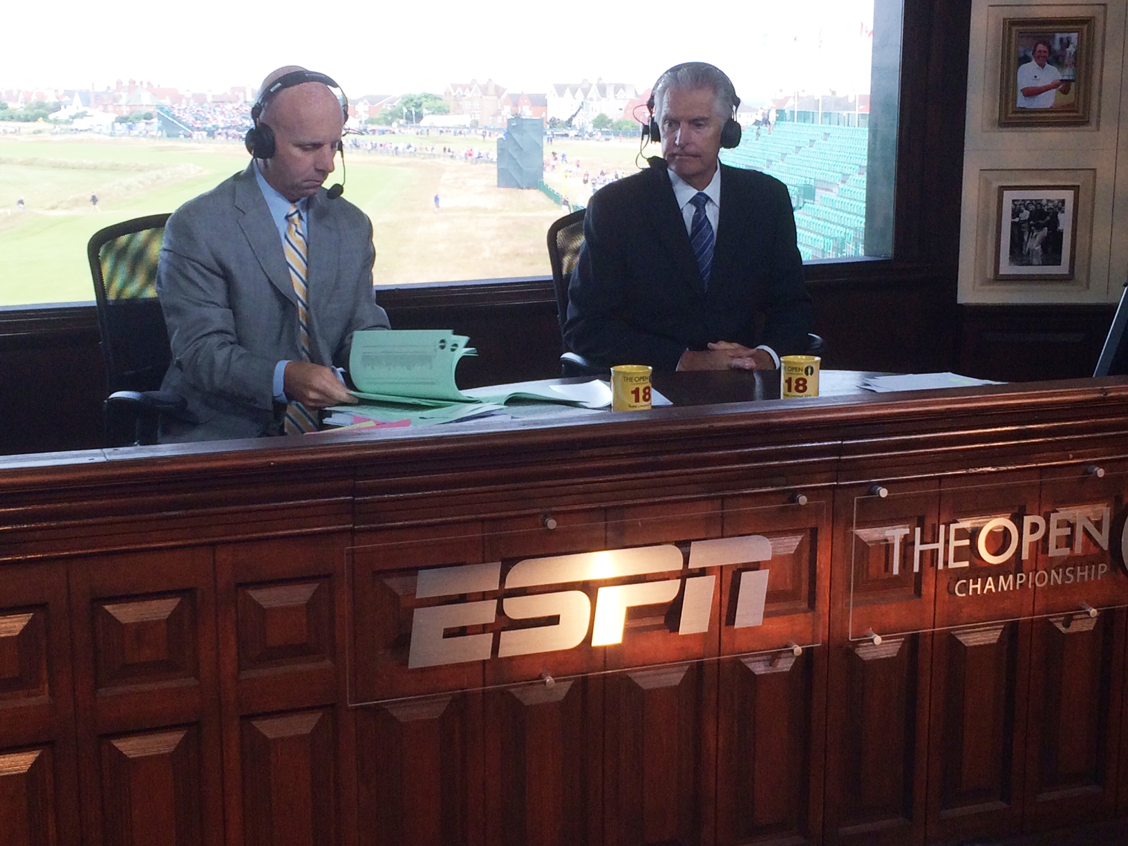 (L-R) Commentator Sean McDonough and analyst Andy North together at The Open Championship last year. (Andy Hall/ESPN)