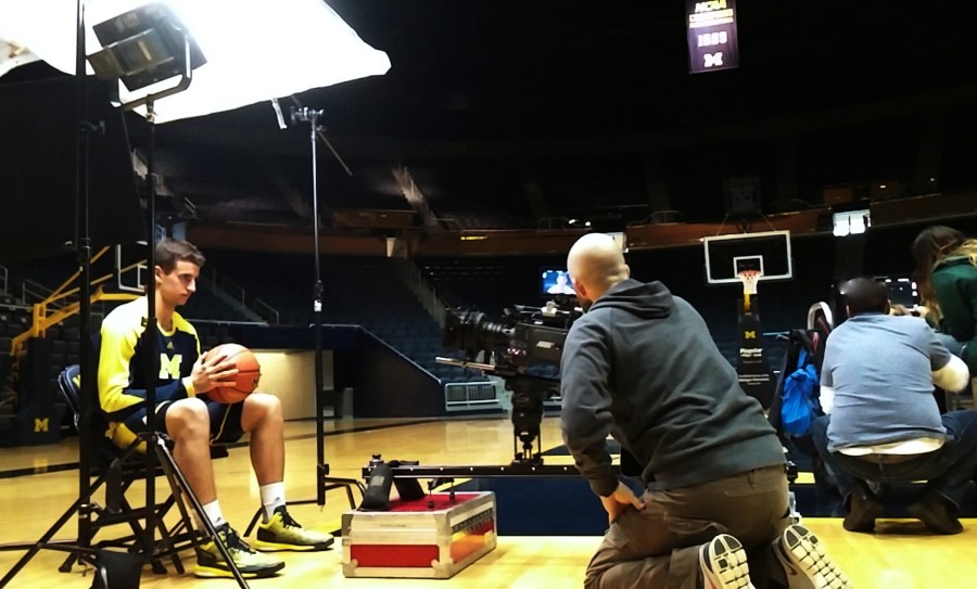 Austin Hatch being interviewed on University of Michigan campus. (Dan Arruda)/ESPN)