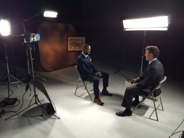 TJ Quinn (r) interviewing Andrew Hawkins of Cleveland Browns. (Nick Aquilino)
