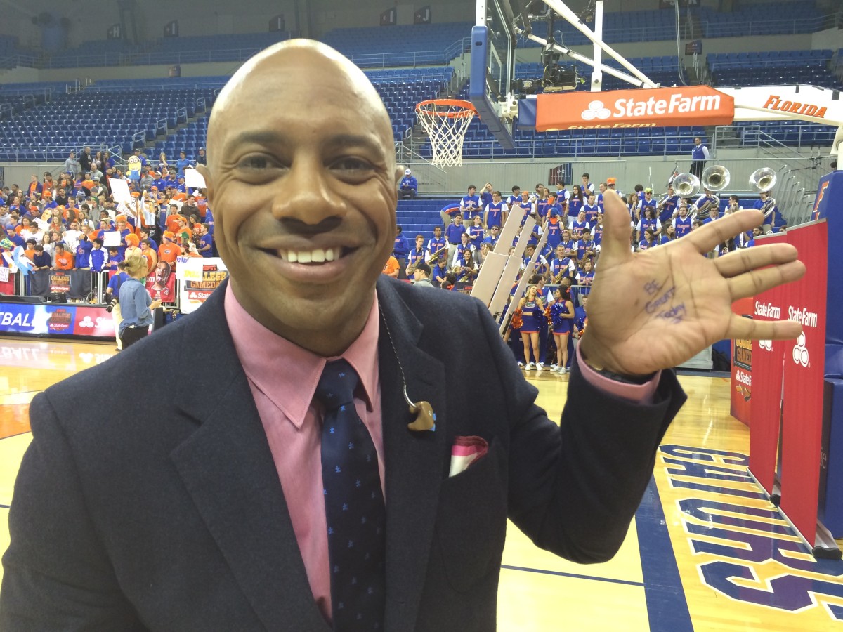 Jay Williams' constant reminder superstition written on his palm. (Andy Hall)