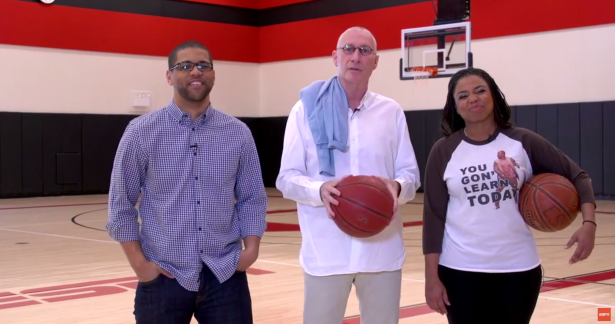 Photo of ESPN’s John Skipper sinks his “V Throw,” challenges others to support cancer research