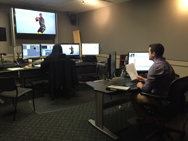 Coordinating producer Jose Morales helps edit the first episode of Draft Academy. (Photo courtesy Jose Morales)