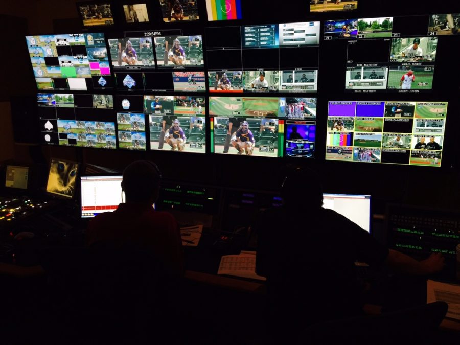 The control room in Charlotte, N.C. ESPN will produce up to  to 112 college baseball games across multiple platforms over four days for the NCAA Division I Baseball Championship Regional round. (Mike Moore/ESPN)