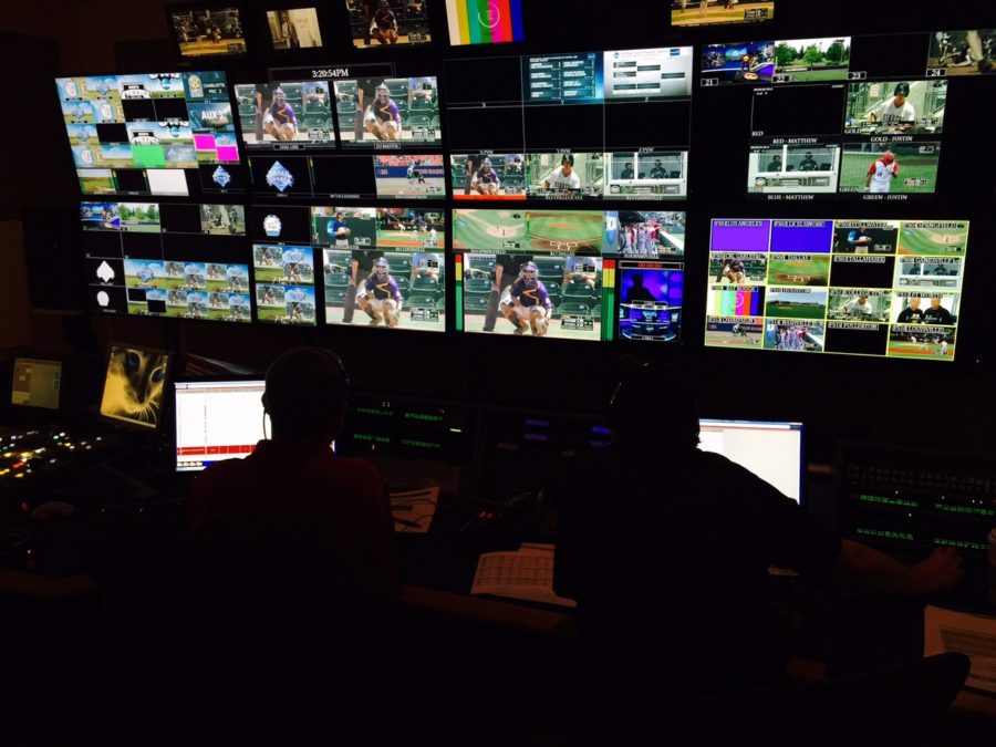 The control room in Charlotte, N.C. ESPN will produce up to to 112 college baseball games across multiple platforms over four days for the NCAA Division I Baseball Championship Regional round. (Mike Moore/ESPN)