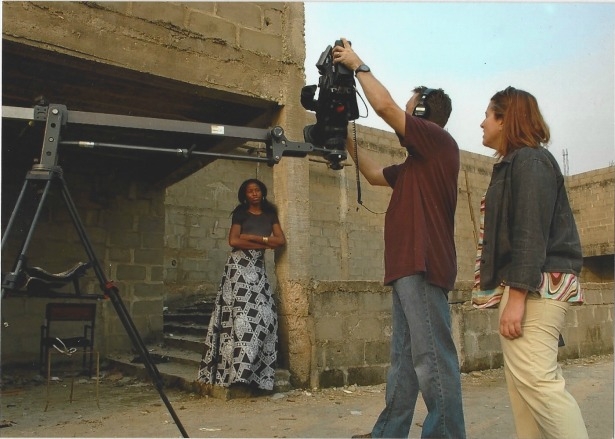 Outside The Lines producer Justine Gubar (far right) oversees interview of former Fordham basketball player Mobolaji Akiode in Lagos, Nigeria in March 2010 for ESPN's Her Story: Celebrating Women in Sports. (Drew Levinson)