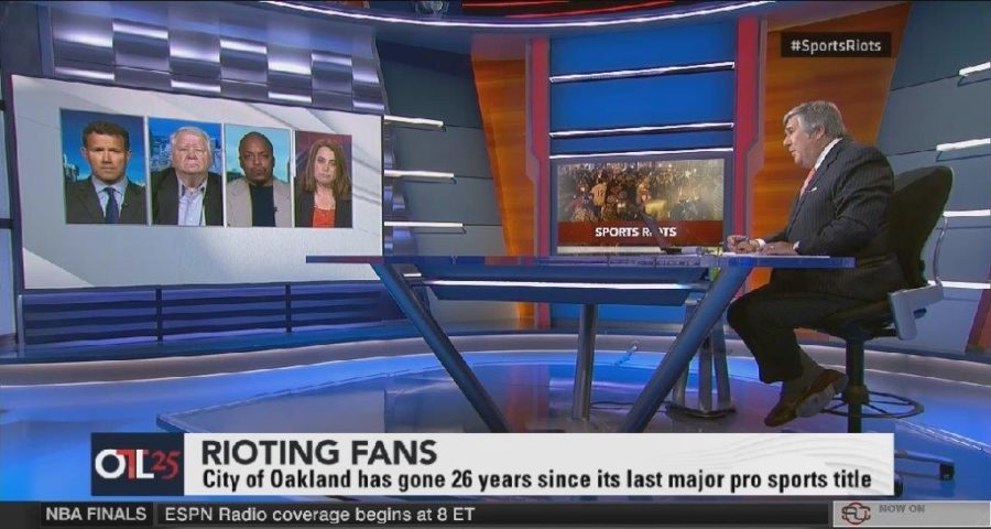 Justine Gubar (far right) was a guest on ESPN's Outside The Lines to discuss fan behavior. 