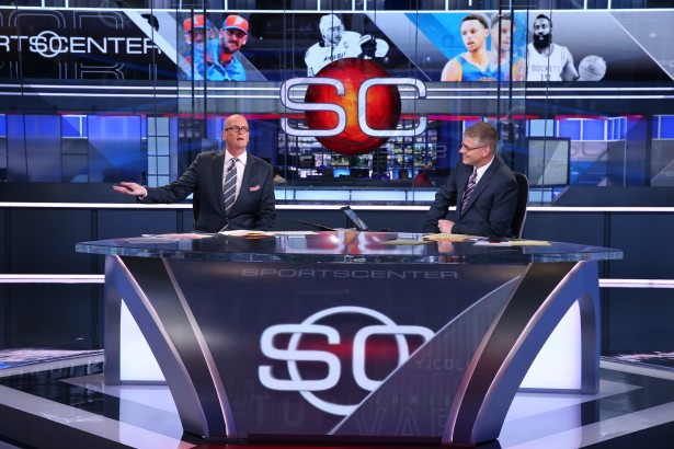 Scott Van Pelt (l) hosting SportsCenter with  John Anderson this past May. (Allen Kee/ESPN Images)