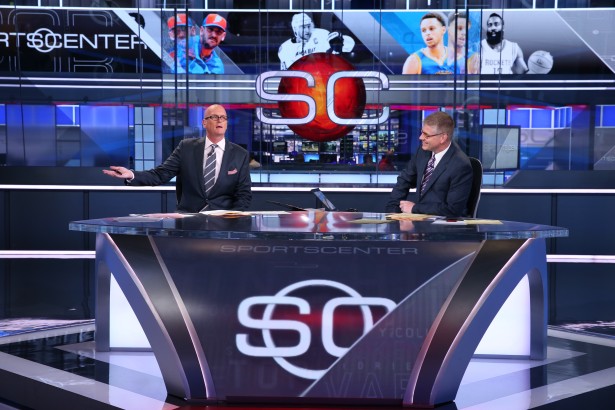 Scott Van Pelt (l) hosting SportsCenter with John Anderson this past May. (Allen Kee/ESPN Images)