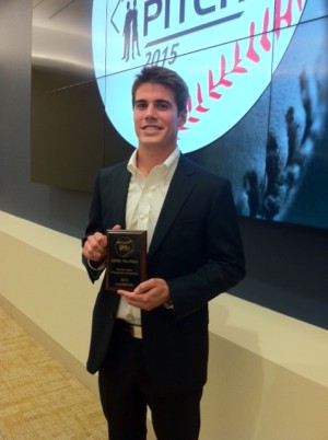 The winner of this year’s ESPN: The Pitch competition – Sammy Redmond (Middlebury College senior). (Kyle Van Fechtmann/ESPN)