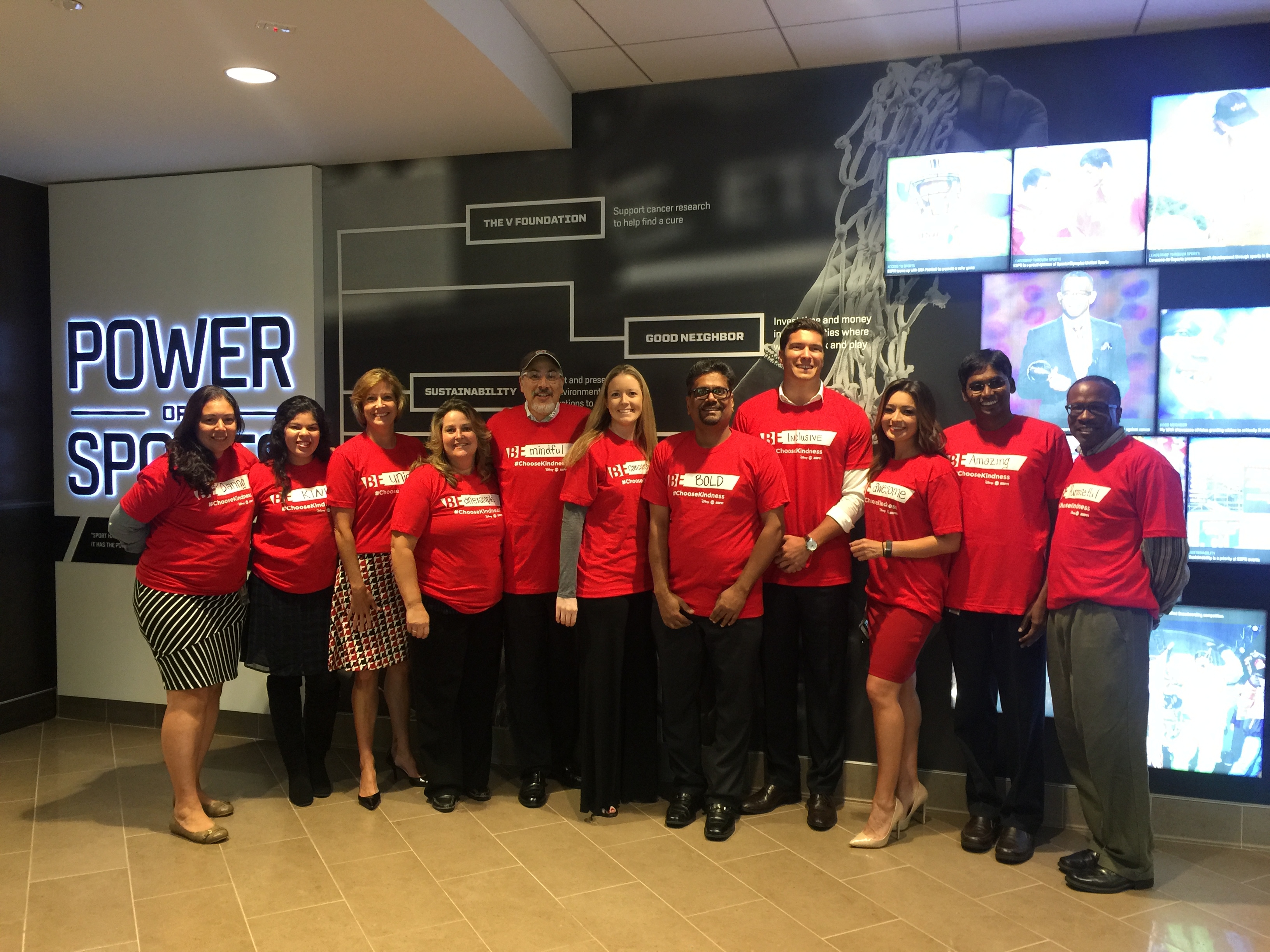 Leaders of ESPN’s Employee Resource Group, along with reporters Will Reeve and Toni Collins, unite against bullying. (Photo courtesy Jennifer Paulett)
