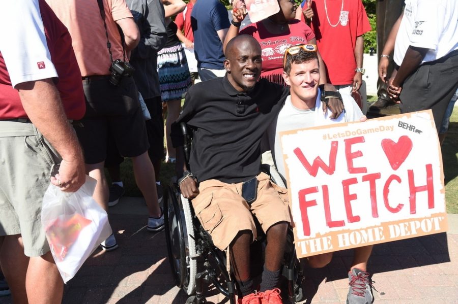 Fletcher Cleaves met football fans on the set of College GameDay Built by the Home Depot Sept. 19 in Tuscaloosa, Ala.  (Scott Clarke/ESPN Images)