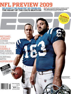 ESPN The Magazine's 2009 NFL Preview Issue featuring Jeff Saturday and Peyton Manning.