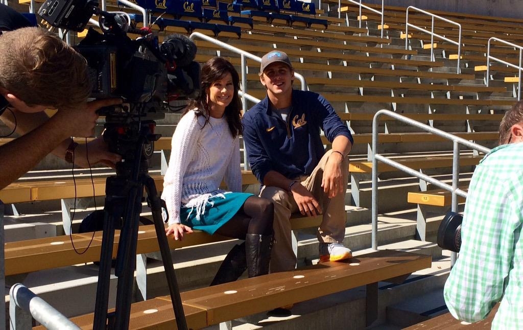 ESPN reporter Jeannine Edwards with Cal QB Jared Goff during a recent SportsCenter "Big Man on Campus" feature shoot. (Photo courtesy Jeannine Edwards)