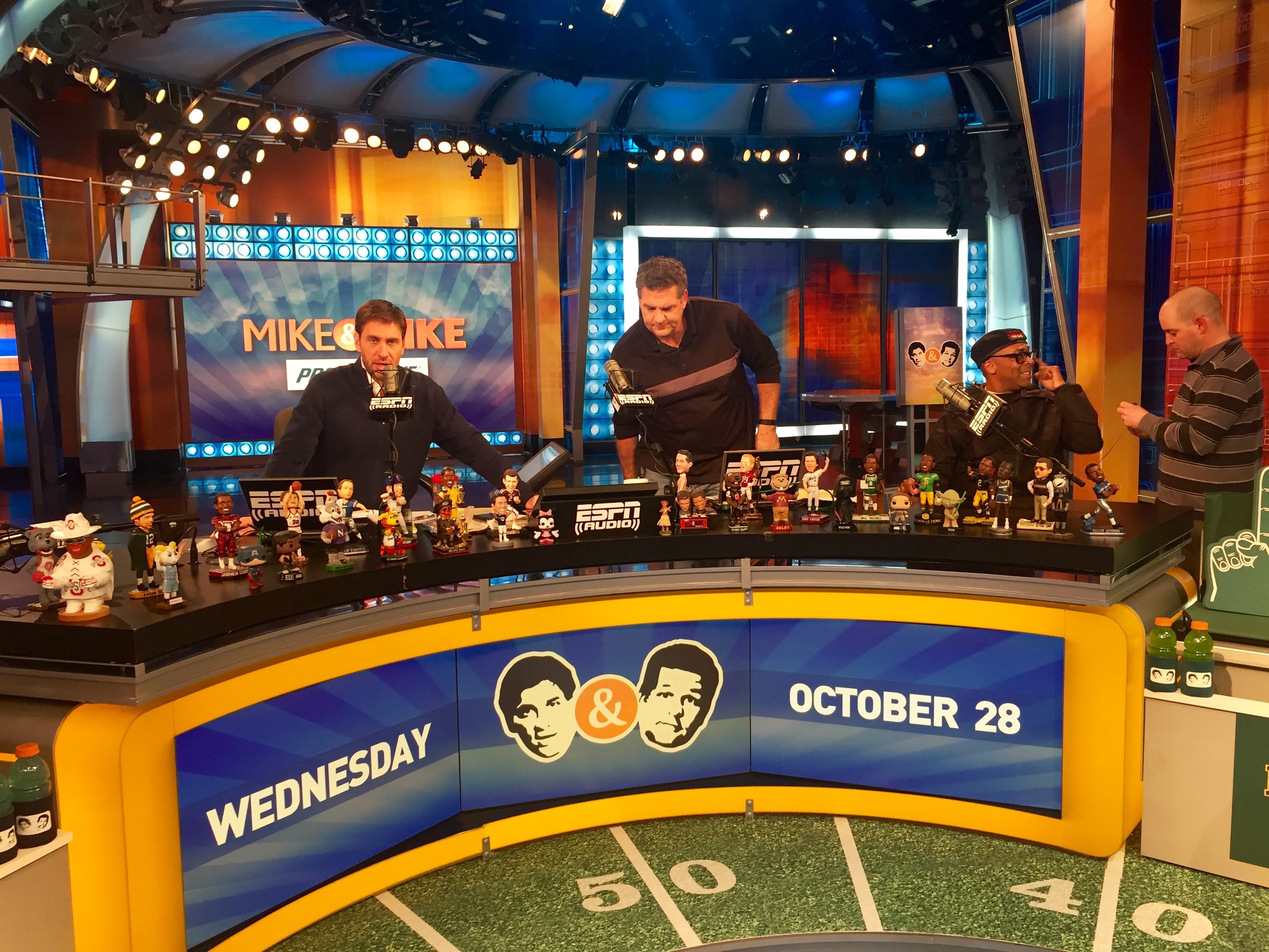 Spike Lee at his first stop of the morning on the Mike & Mike set. (Kate Rosen/ESPN)