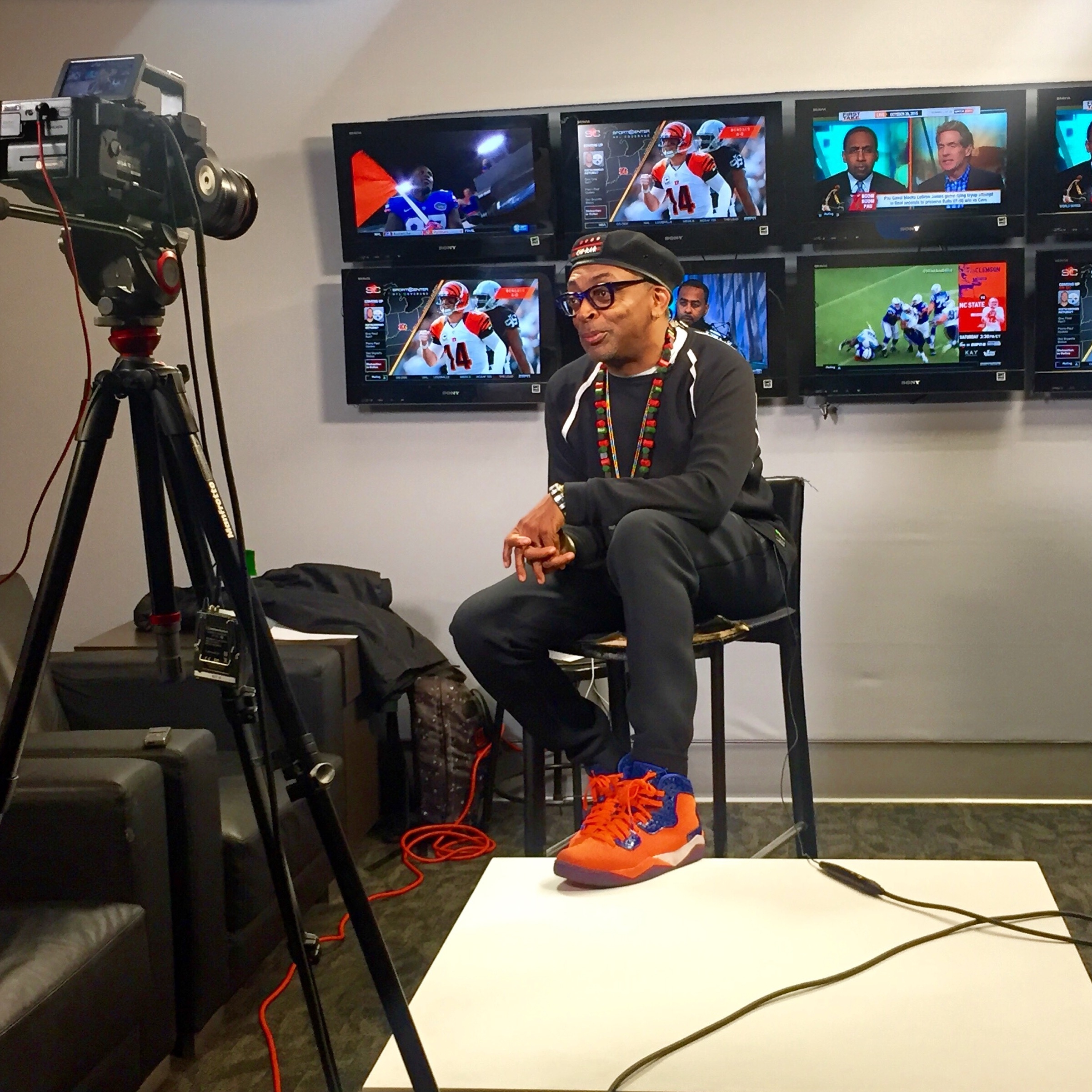 Spike Lee being interviewed by espnW in the Green Room. (Kate Rosen/ESPN)