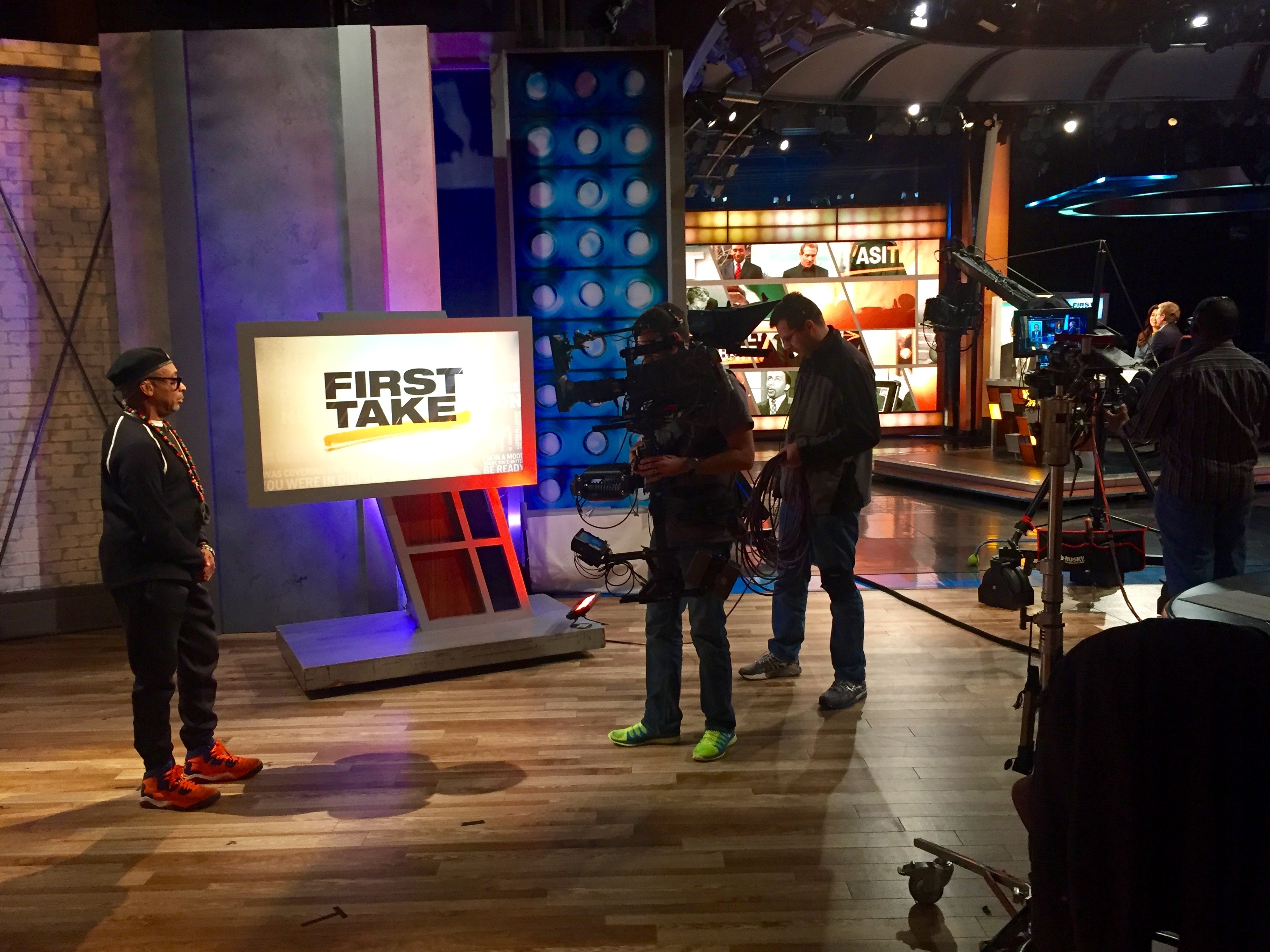 Spike Lee ready to make his grand entrance on the First Take set. (Kate Rosen/ESPN)