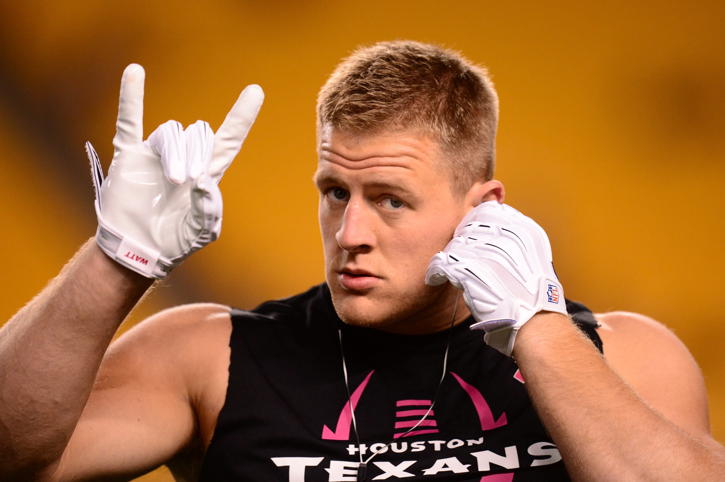 JJ Watt warming up for a regular season Monday Night Football game. (Joe Faraoni/ESPN Images)