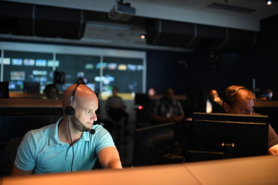 Brian Bourque works in the control room during First Take. (Joe Faraoni/ESPN)