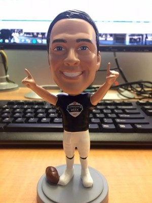 Mike Jones' bobblehead takes its place on the Mike & Mike set; it eventually will be presented to Jones.