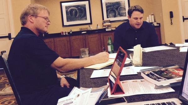 Jon & Jay Gruden from a 2014 MNF production meeting (Jim Carr/ESPN)