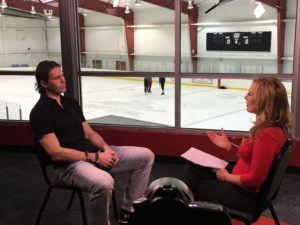 Linda Cohn (right) interviews Florida Panther's Jaromir Jagr (left). (Linda Cohn/ESPN)