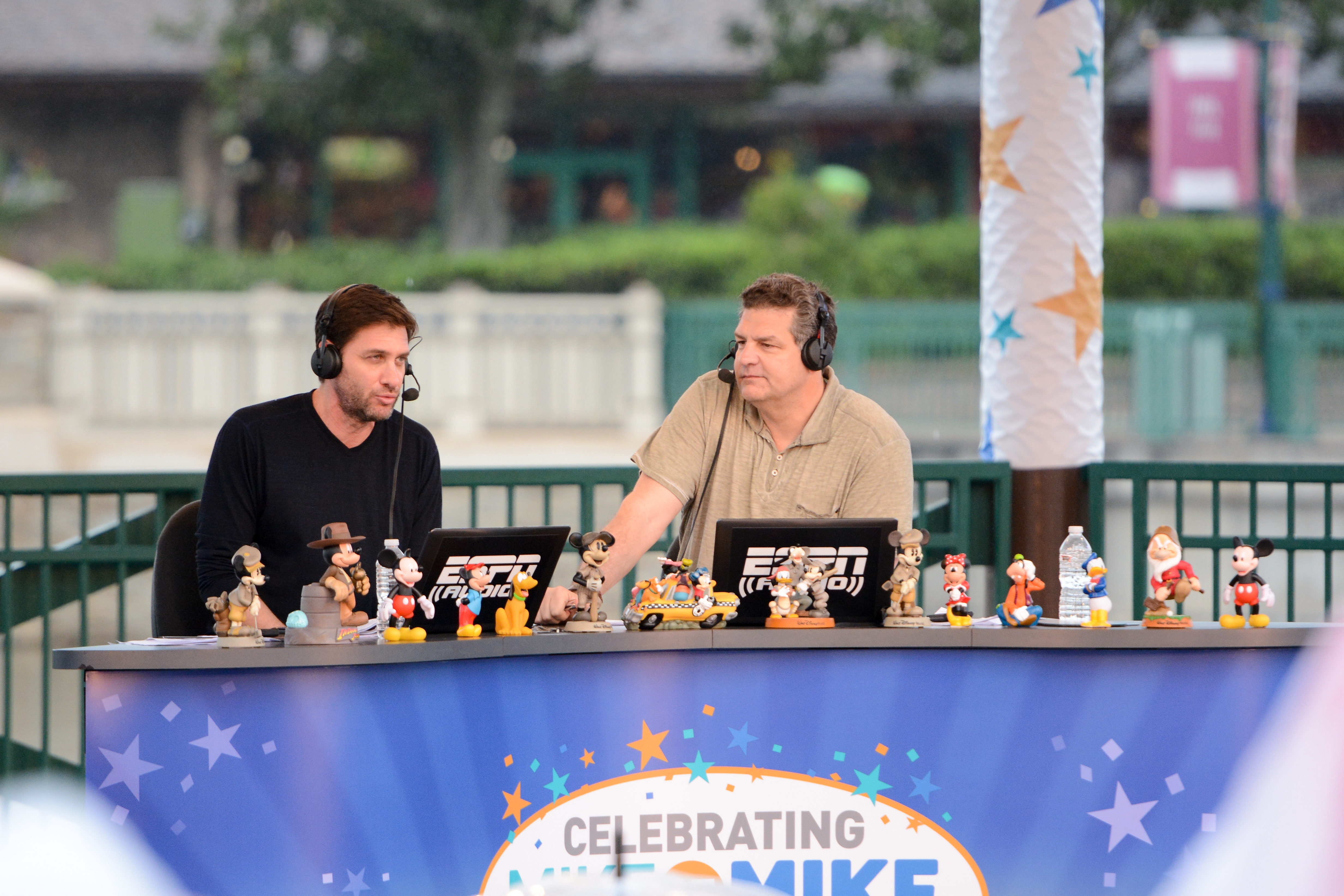 Mike Greenberg (left) and Mike Golic (right) during the Mike & Mike 15th Anniversary show at Disney. (Photo by Heather Harvey / ESPN Images)
