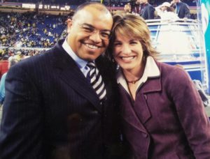 Tirico (left) with Kolber during Super Bowl XL 2006. (Courtesy of Suzy Kolber)