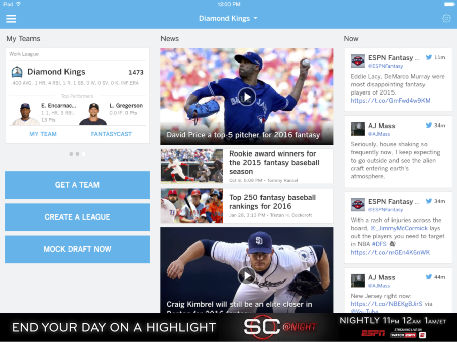 ESPN Fantasy Baseball app caption goes here. 