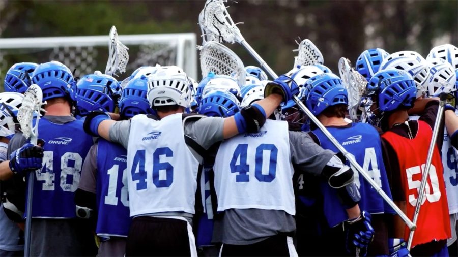 A Duke lacrosse team huddle (ESPN Films)
