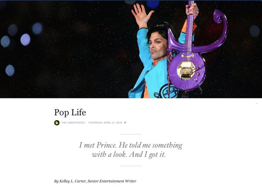 Kelley Carter's Prince tribute is published on The Undefeated's Facebook page.
