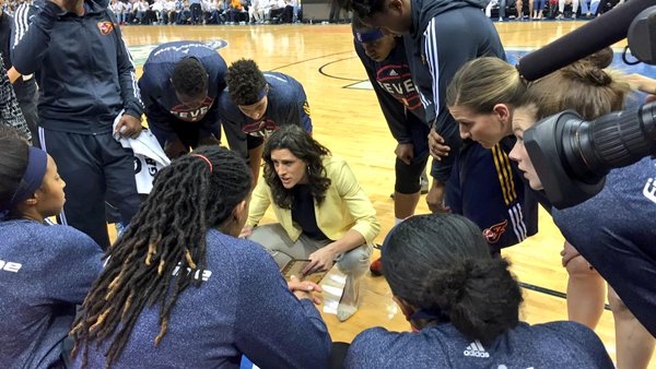 Stephanie White (center) not only is an ESPN college basketball analyst, but she coaches the WNBA's Indiana Fever. (Photo courtesy of the Indiana Fever/WNBA Twitter)