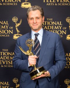 E:60's Jeremy Schaap holds his Sports Emmy for "Outstanding Long Feature: Ernie Johnson." (Marc Bryan-Brown Photography)
