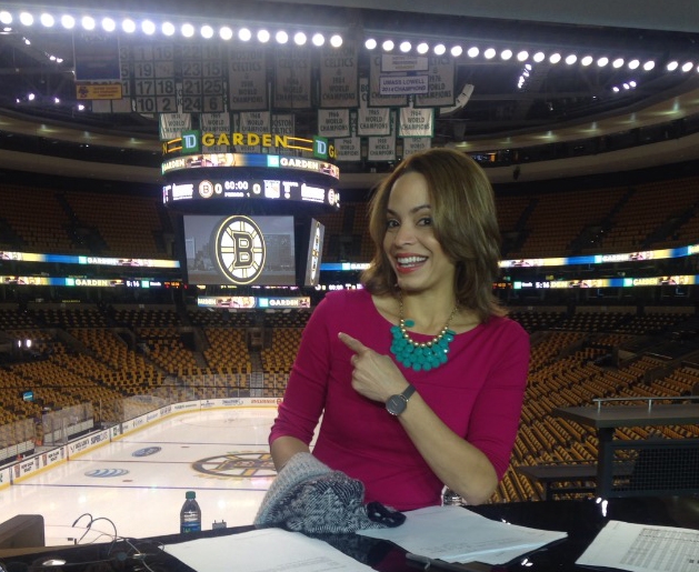 Elle Duncan prepares for a NESN show before a Boston Bruins game at Boston’s TD Garden. (courtesy Elle Duncan)
