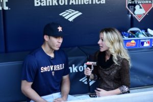 SportsCenter anchor Lindsay Czarniak interviews Houston shortstop Carlos Correa. (Ben Solomon/ESPN Images)