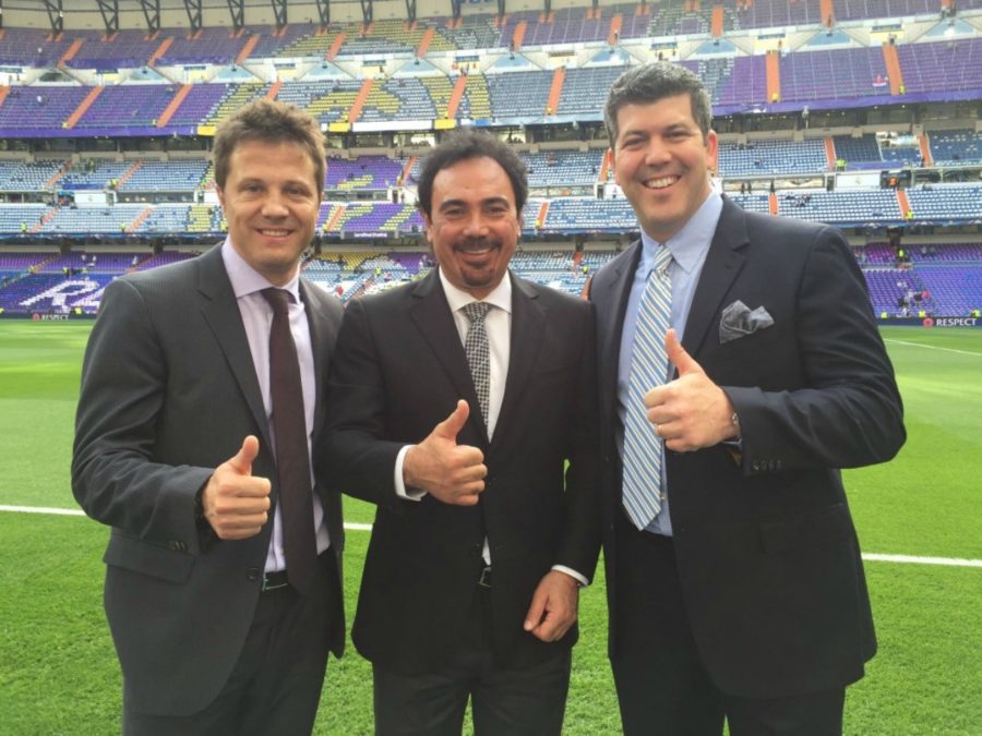 (L-R) Analysts Tato Noriega, Hugo Sanchez and play-by-play commentator Fernando Palomo (Courtesy Fernando Palomo's Twitter)