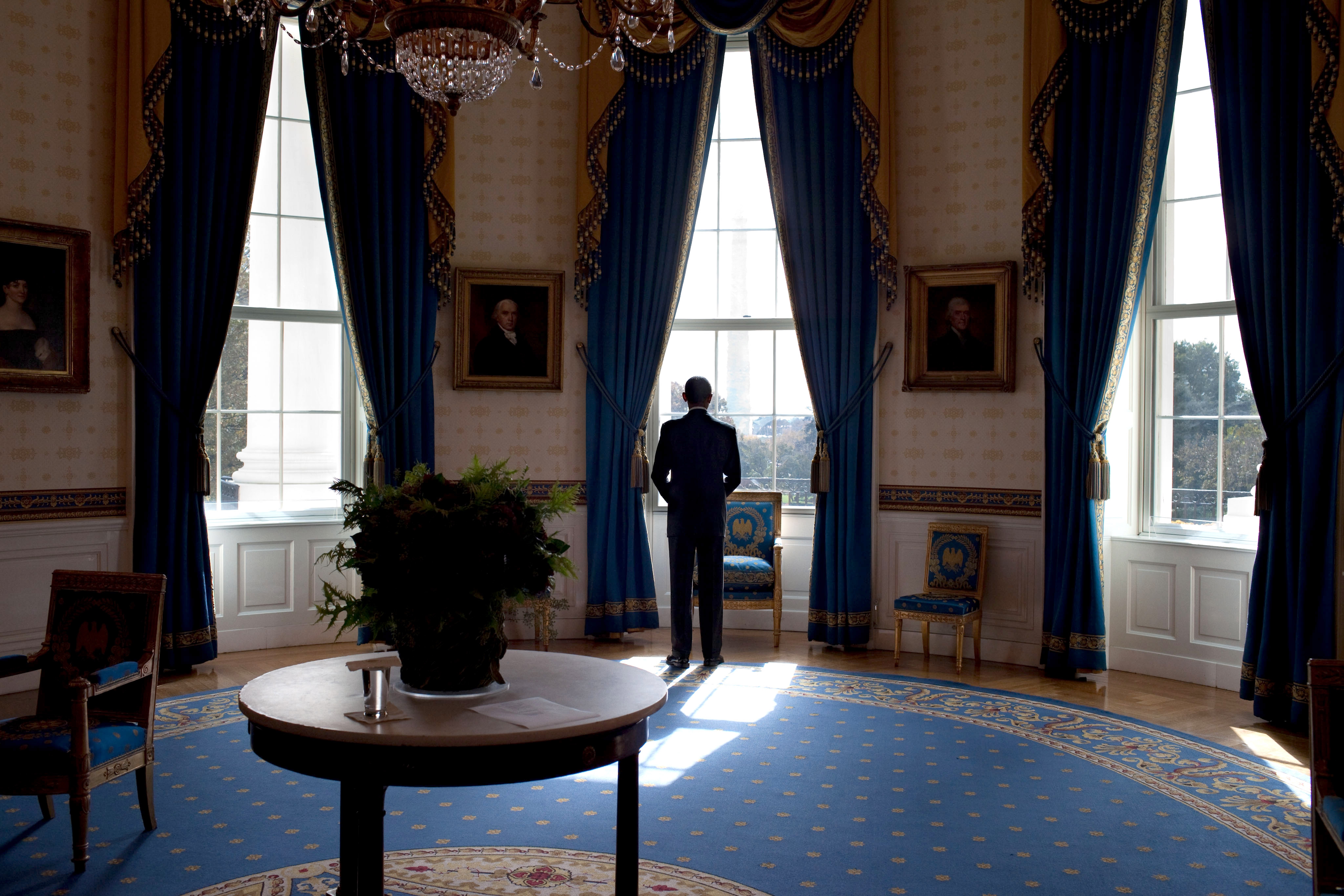 President Barack Obama looks out the window in the Blue Room of the White House before holding a press conference in 2010. (Official White House Photo by Pete Souza)