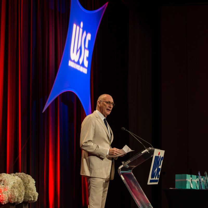 ESPN President John Skipper addresses the WISE   audience as he accepts the organization’s Champion Award.  (Women in Sports and Events)