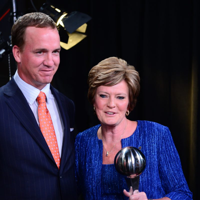 Former Tennessee and NFL quarterback Peyton Manning poses with Pat Summitt during the 2012 ESPYS. (Scott Clarke/ESPN Images)