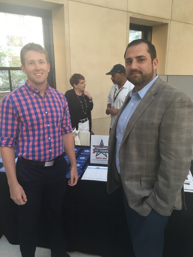 Eric Nielson (left), who is seen here with ESPN's associate director of Ad Sales Marketing, Paul Sucec, is in the U.S. Air Force and is an intern in ESPN's Sales and Marketing department.  (William Haubrich/ESPN)