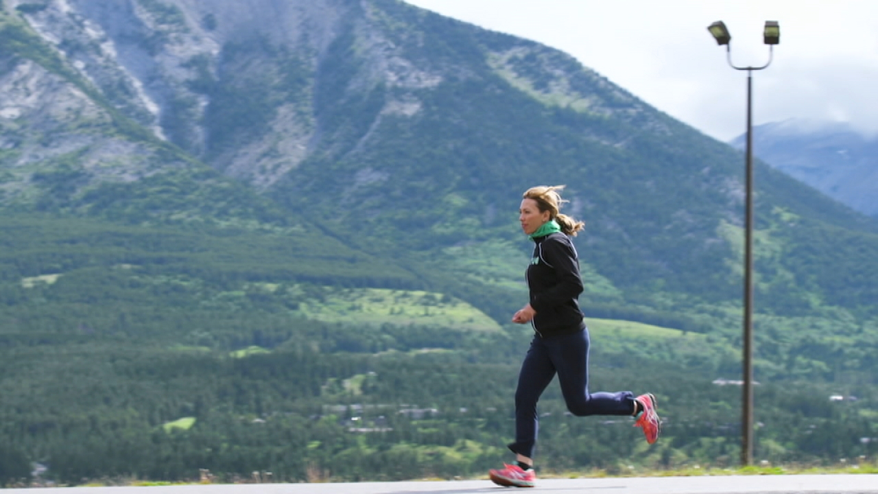 Beckie Scott running in her hometown in Canada.
