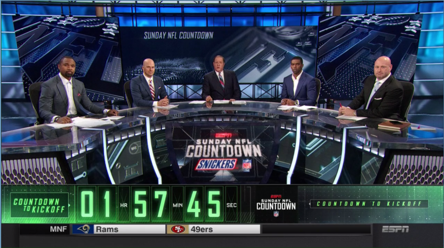 Sunday NFL Countdown's new crew (left to right): Charles Woodson, Matt Hasselbeck, host Chris Berman, Randy Moss and Trent Dilfer .