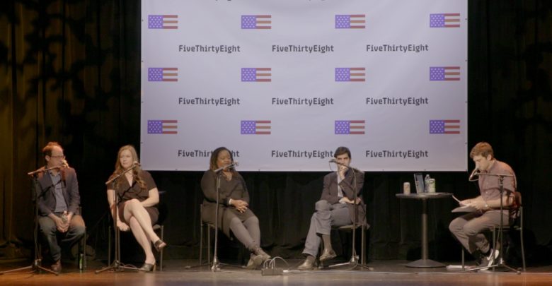 Photo of Live, from Times Square, it’s FiveThirtyEight’s podcast taping