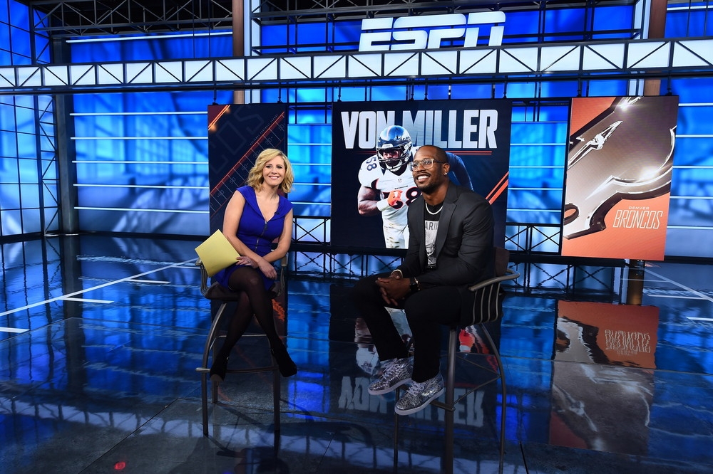 Jade McCarthy with Von Miller on NFL Insiders. (Joe Faraoni/ESPN Images)